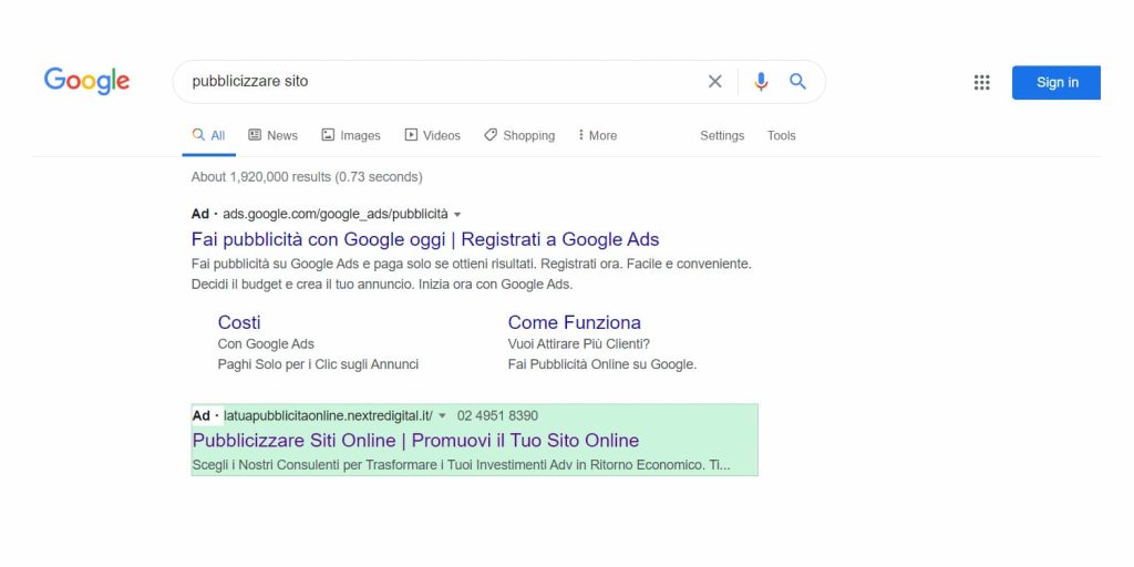 pubblicità online search